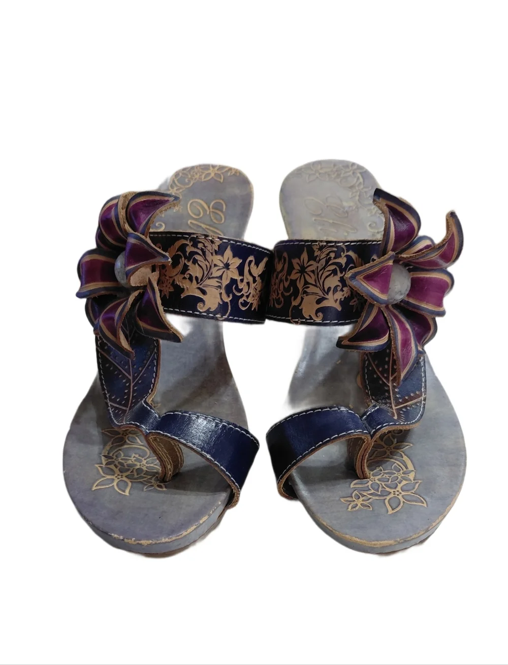 Elite Grapevine Blue And Purple Floral Wedge Sandals Size 8